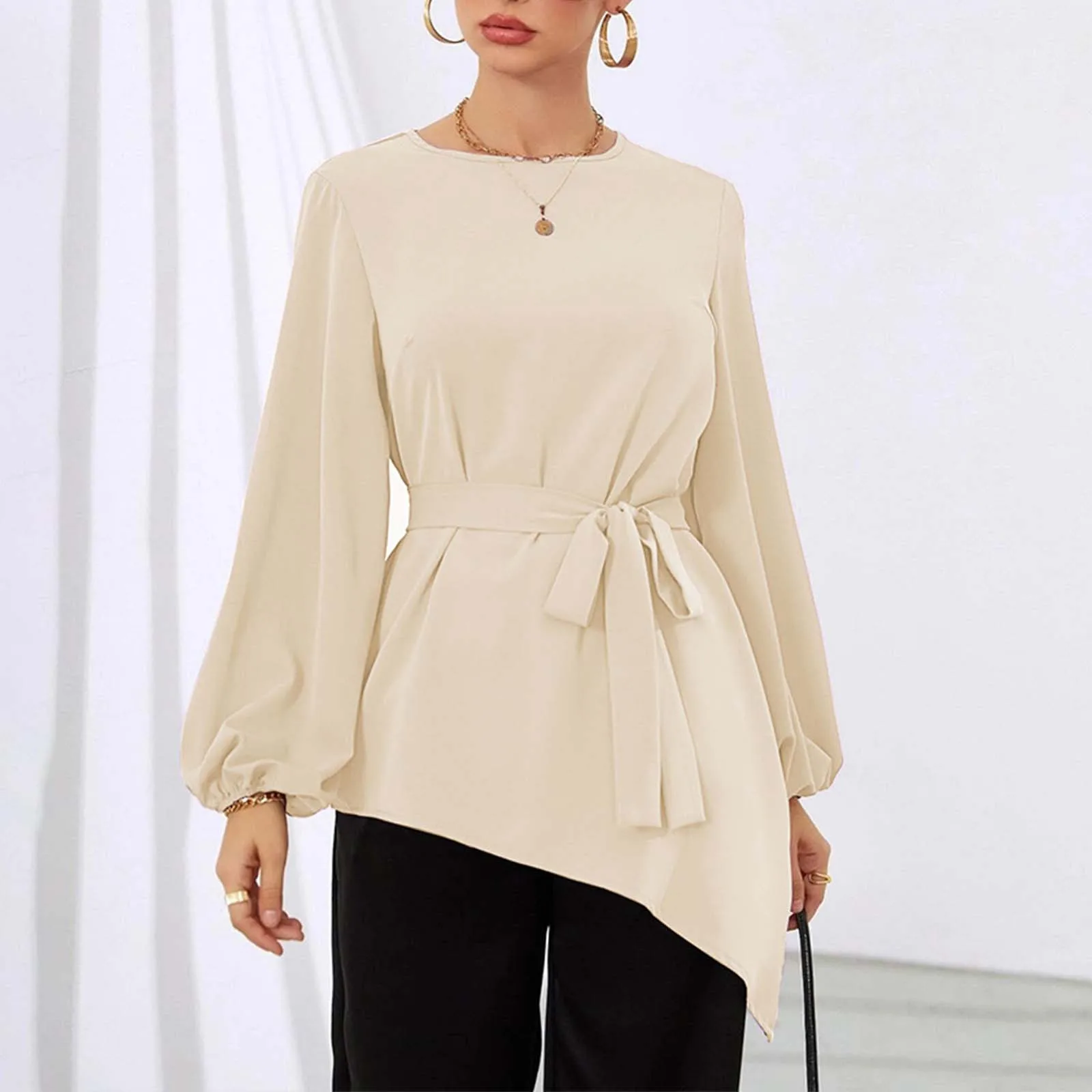 Elegant Asymmetrical Puff Sleeve Blouse