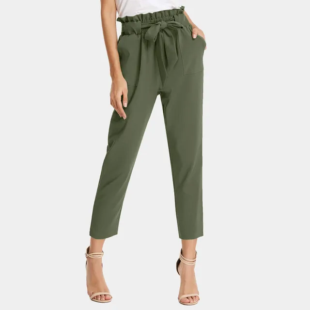 Elegant High Waist Self Tie Belted Pencil Trousers